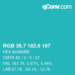 カラーコード: RGB 36.7 182.6 187 | qconv.com