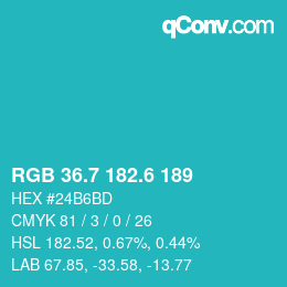 カラーコード: RGB 36.7 182.6 189 | qconv.com