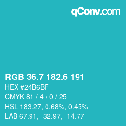 カラーコード: RGB 36.7 182.6 191 | qconv.com