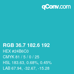 カラーコード: RGB 36.7 182.6 192 | qconv.com