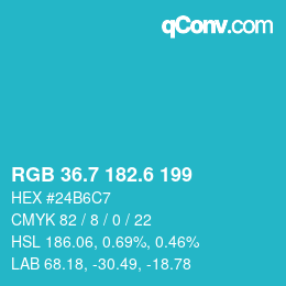 カラーコード: RGB 36.7 182.6 199 | qconv.com