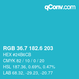 カラーコード: RGB 36.7 182.6 203 | qconv.com