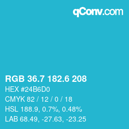 カラーコード: RGB 36.7 182.6 208 | qconv.com