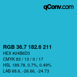 カラーコード: RGB 36.7 182.6 211 | qconv.com