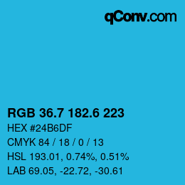 カラーコード: RGB 36.7 182.6 223 | qconv.com