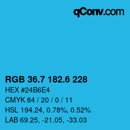 カラーコード: RGB 36.7 182.6 228 | qconv.com