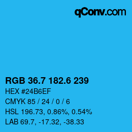 カラーコード: RGB 36.7 182.6 239 | qconv.com