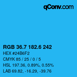 カラーコード: RGB 36.7 182.6 242 | qconv.com