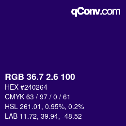 カラーコード: RGB 36.7 2.6 100 | qconv.com
