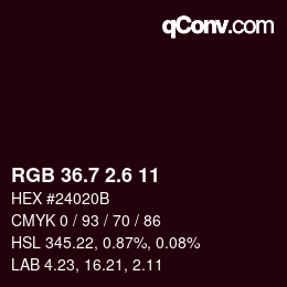 カラーコード: RGB 36.7 2.6 11 | qconv.com
