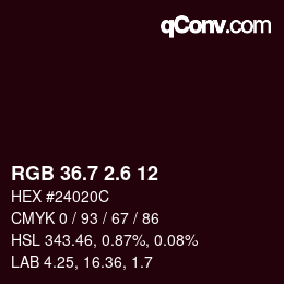 カラーコード: RGB 36.7 2.6 12 | qconv.com
