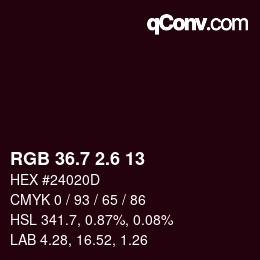 カラーコード: RGB 36.7 2.6 13 | qconv.com