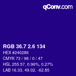 カラーコード: RGB 36.7 2.6 134 | qconv.com