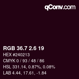 カラーコード: RGB 36.7 2.6 19 | qconv.com