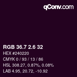カラーコード: RGB 36.7 2.6 32 | qconv.com