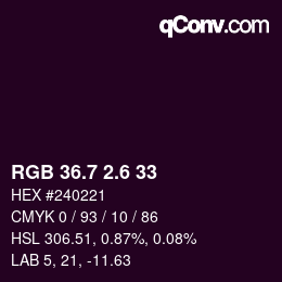 カラーコード: RGB 36.7 2.6 33 | qconv.com