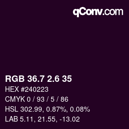 カラーコード: RGB 36.7 2.6 35 | qconv.com