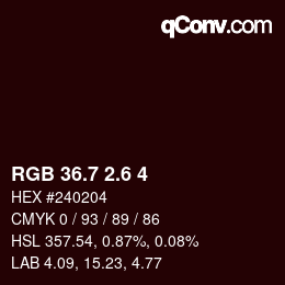 カラーコード: RGB 36.7 2.6 4 | qconv.com