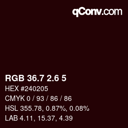 カラーコード: RGB 36.7 2.6 5 | qconv.com
