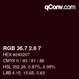 カラーコード: RGB 36.7 2.6 7 | qconv.com