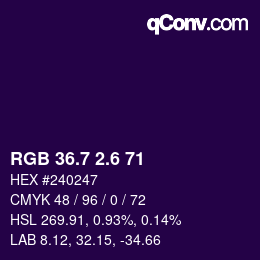 カラーコード: RGB 36.7 2.6 71 | qconv.com