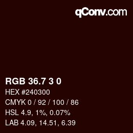 カラーコード: RGB 36.7 3 0 | qconv.com