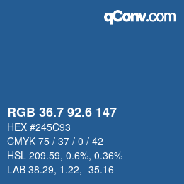 カラーコード: RGB 36.7 92.6 147 | qconv.com