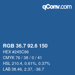 カラーコード: RGB 36.7 92.6 150 | qconv.com