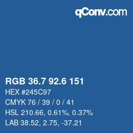 カラーコード: RGB 36.7 92.6 151 | qconv.com