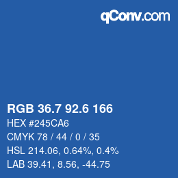 カラーコード: RGB 36.7 92.6 166 | qconv.com
