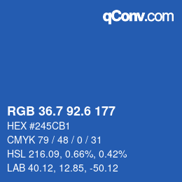 カラーコード: RGB 36.7 92.6 177 | qconv.com