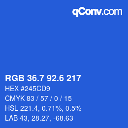 カラーコード: RGB 36.7 92.6 217 | qconv.com
