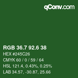 カラーコード: RGB 36.7 92.6 38 | qconv.com