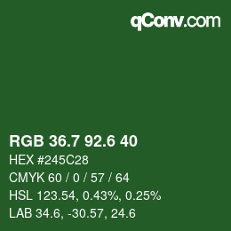 カラーコード: RGB 36.7 92.6 40 | qconv.com