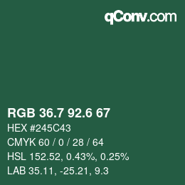 カラーコード: RGB 36.7 92.6 67 | qconv.com