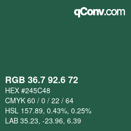 カラーコード: RGB 36.7 92.6 72 | qconv.com