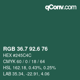 カラーコード: RGB 36.7 92.6 76 | qconv.com