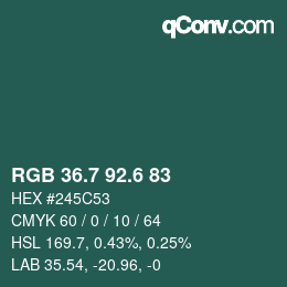 カラーコード: RGB 36.7 92.6 83 | qconv.com