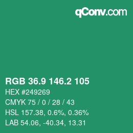 カラーコード: RGB 36.9 146.2 105 | qconv.com