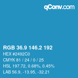 カラーコード: RGB 36.9 146.2 192 | qconv.com