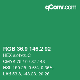 カラーコード: RGB 36.9 146.2 92 | qconv.com