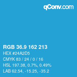 カラーコード: RGB 36.9 162 213 | qconv.com