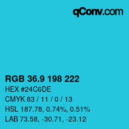 カラーコード: RGB 36.9 198 222 | qconv.com