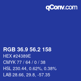 カラーコード: RGB 36.9 56.2 158 | qconv.com