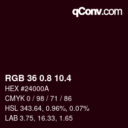 カラーコード: RGB 36 0.8 10.4 | qconv.com