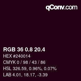 カラーコード: RGB 36 0.8 20.4 | qconv.com
