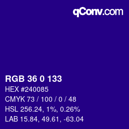 Color code: RGB 36 0 133 | qconv.com