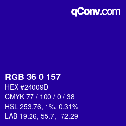 カラーコード: RGB 36 0 157 | qconv.com