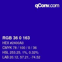 カラーコード: RGB 36 0 163 | qconv.com