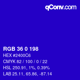 Color code: RGB 36 0 198 | qconv.com